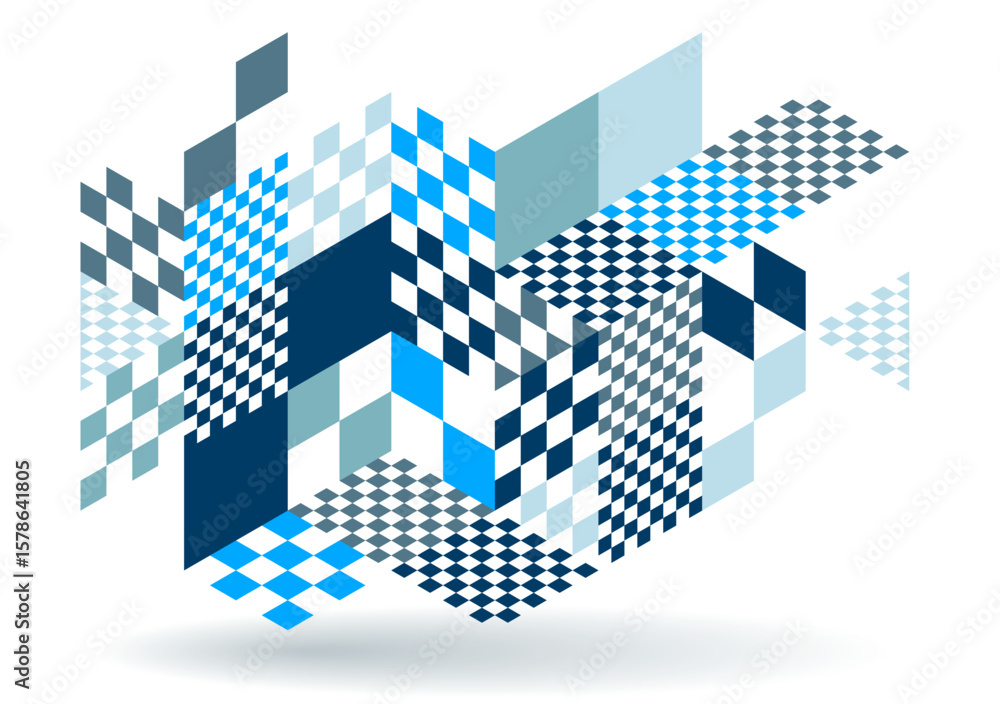 Poster abstract vector wallpaper with 3d isometric cubes blocks, geometric construction with blocks shapes 