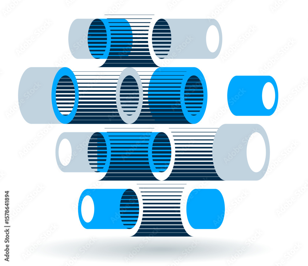 Poster cylinders pattern vector abstract 3d isometric background, geometric wallpaper with rhythmic structu