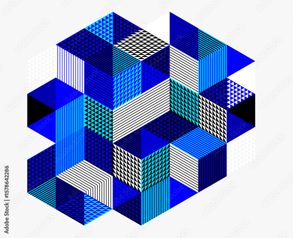 Poster isometric 3d cubes vector abstract geometric background, abstraction art polygonal graphic design wa