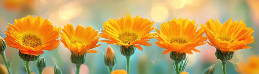 Close-Up of Vibrant Calendula Blossoms in Bloom