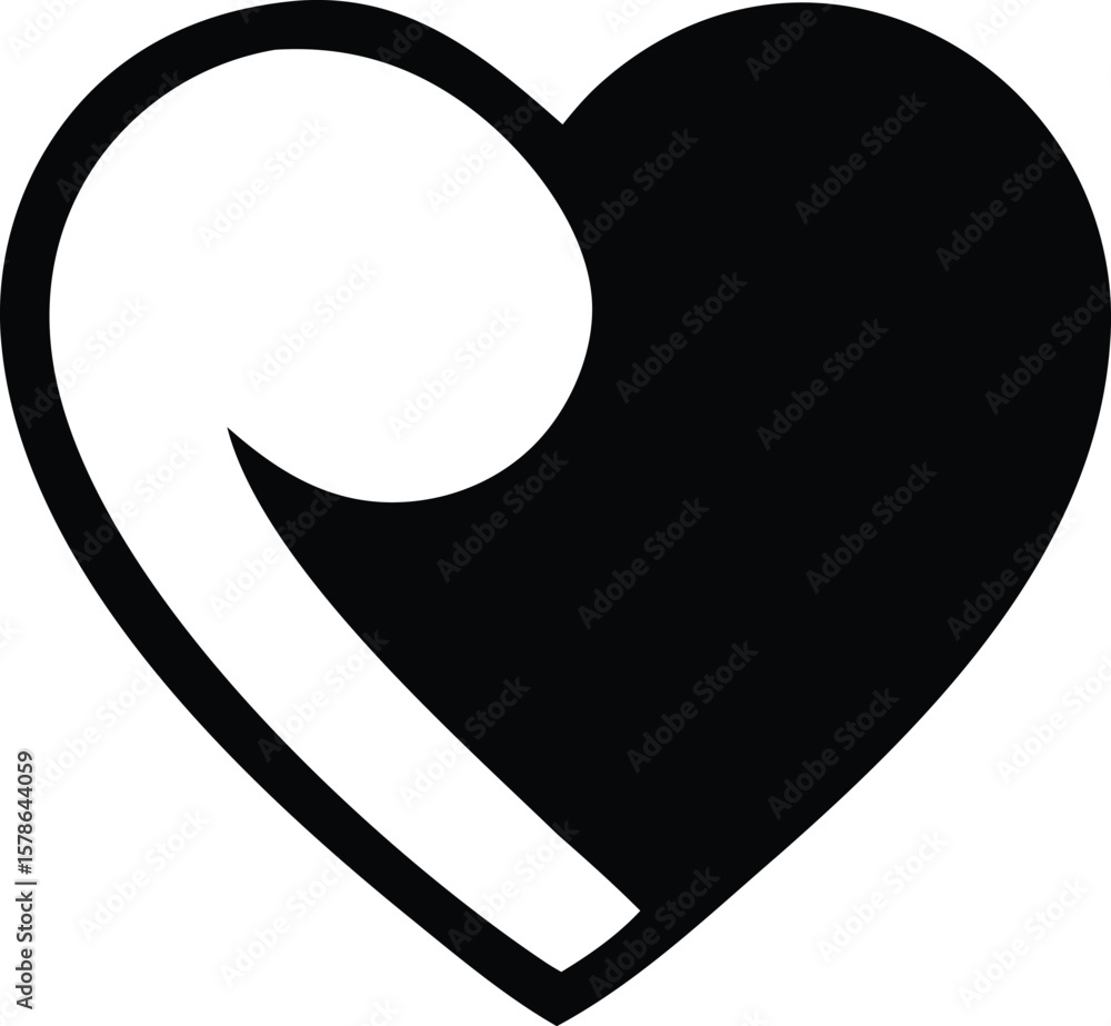 Poster a stylized black heart shape with a white curved line creating a unique abstract design representing