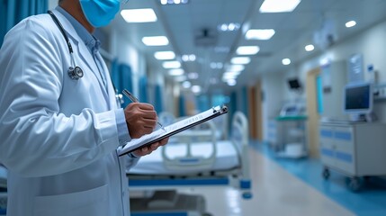 Doctor Writing on Clipboard in Hospital Emergency Room
