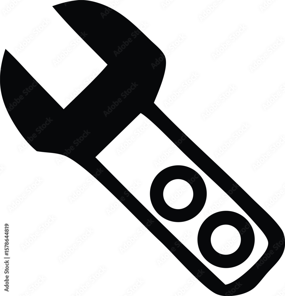 Poster simple black silhouette of an adjustable wrench with two circular openings on its handle isolated on
