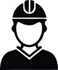 Simple black silhouette icon of a construction worker wearing a hard hat and safety vest representing labor and industry professions