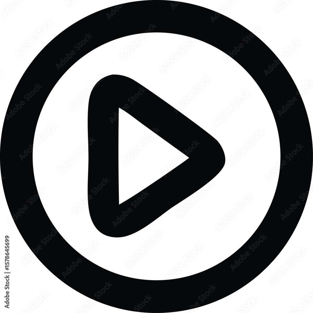 Poster simple black play button icon with a triangle inside a circle representing media playback and starti