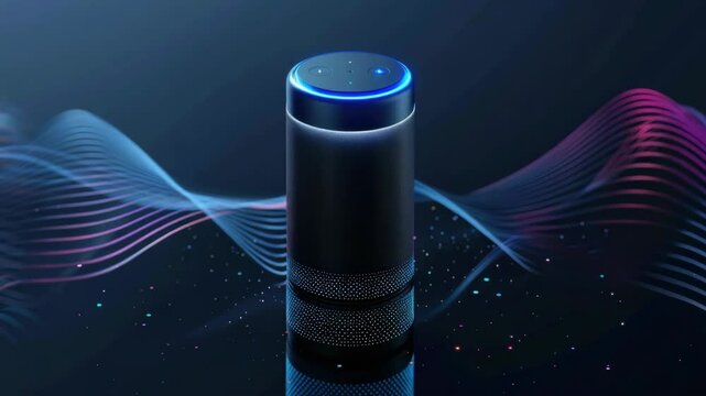 High-tech voice assistant with blue light and futuristic design.
