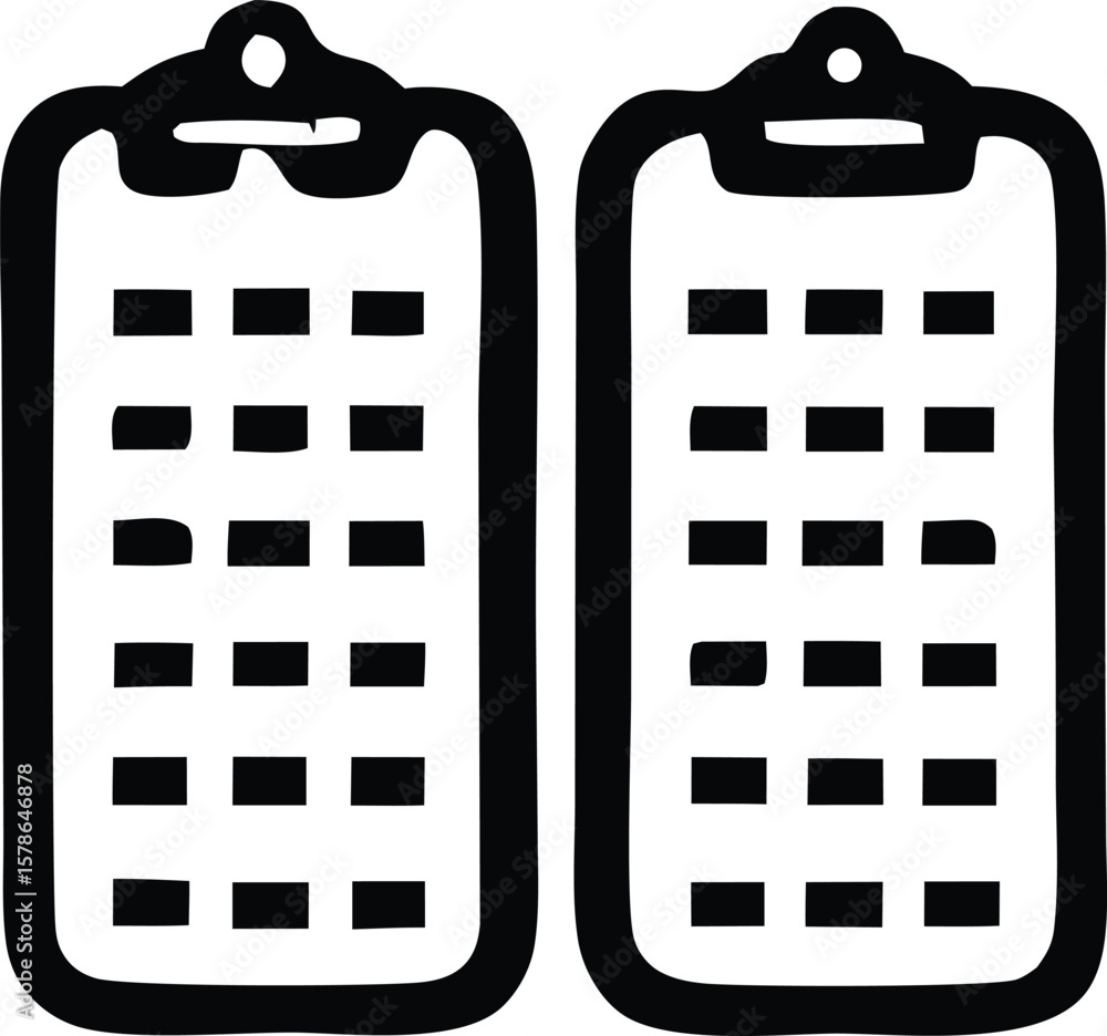 Poster two black clipboard icons with grid layouts are presented side by side symbolizing data organization