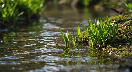 Fototapeta premium Whispering Stream: Spring's Gentle Awakening