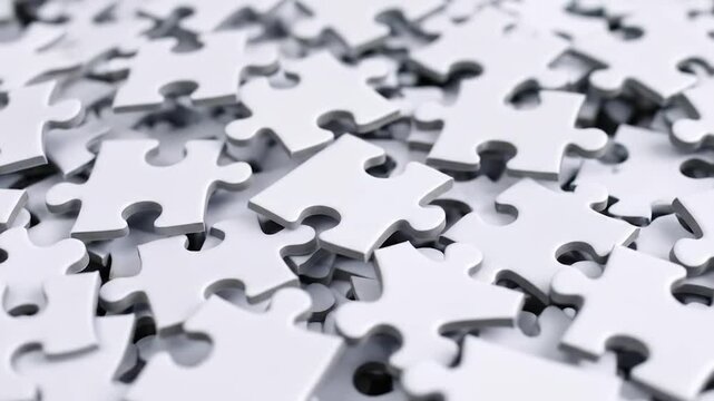 Jumbled mass of white puzzle pieces, creating a conceptual whole