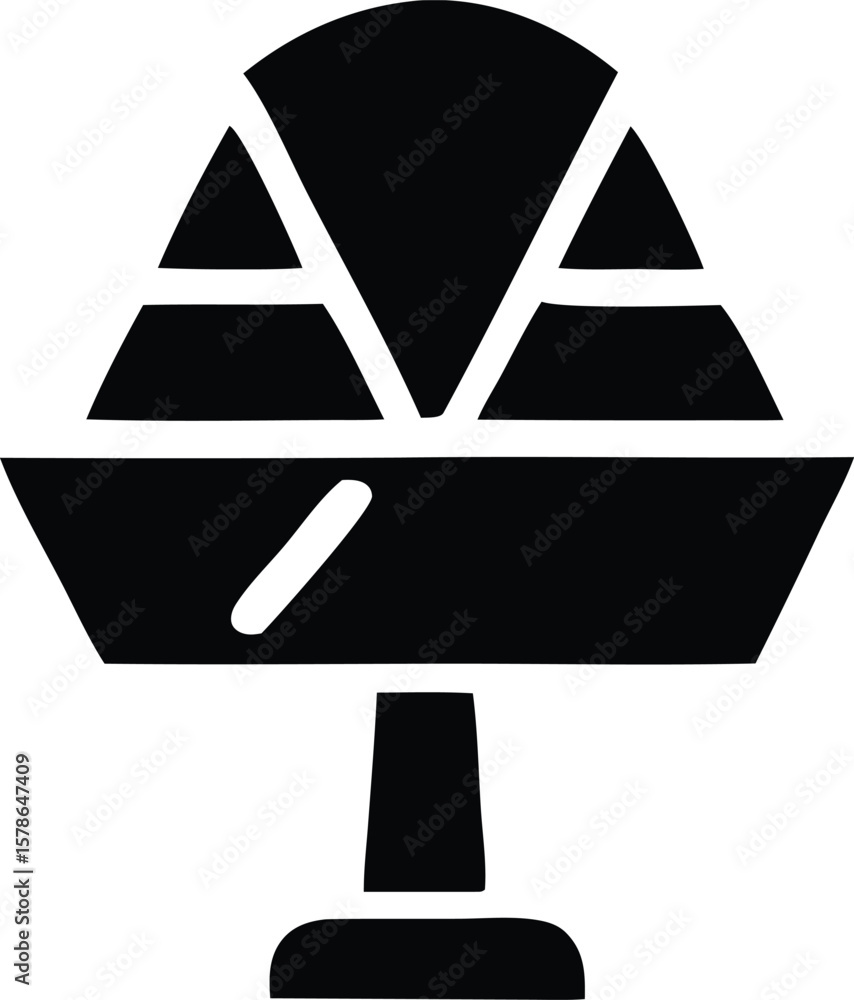 Poster abstract geometric representation of a stylized desk lamp with a segmented shade and a curved base r