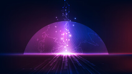abstract background technology concept with world map on blue and purple color