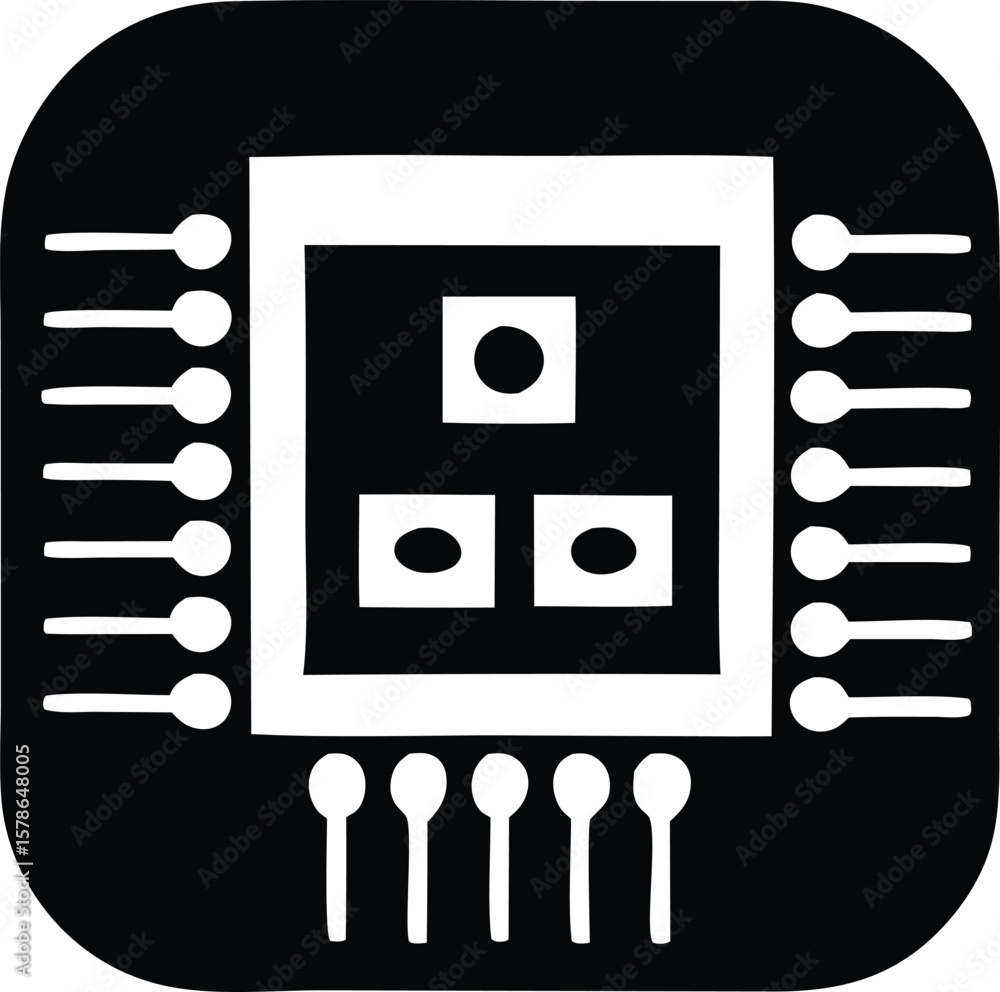 Aufkleber stylized minimalist black and white icon representing a microchip with three internal components and