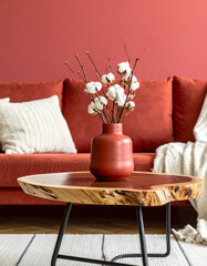Elegant Red Accents in Modern Scandinavian Living Room