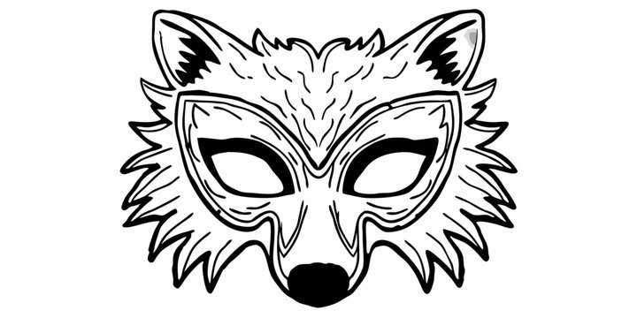 Wolf mask outline design with intricate fur details  