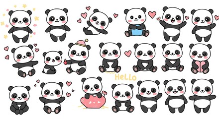 Kawaii Panda Party: Adorable Hand-Drawn Illustrations