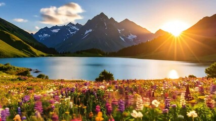 Majestic alpine lake sunrise panorama - Powered by Adobe