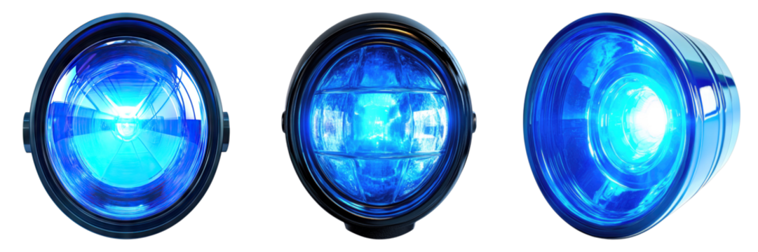 Set of blue siren light isolated on transparent background