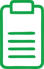 Simple green clipboard icon with four lined pages representing a to do list or checklist