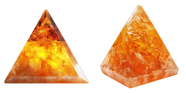 Set of geometric pyramid shaped salt lamp isolated on transparent background