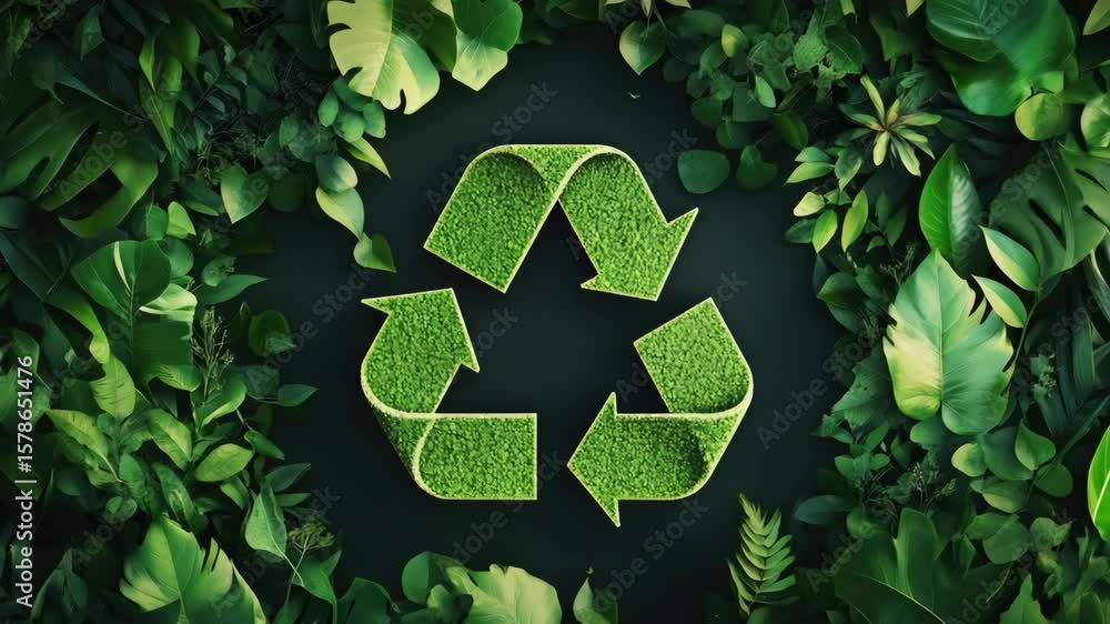 Poster image of recycling symbol in a lush green background representing the interconnectedness of nature a