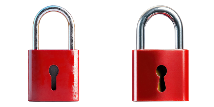 Set of red padlock isolated on transparent background