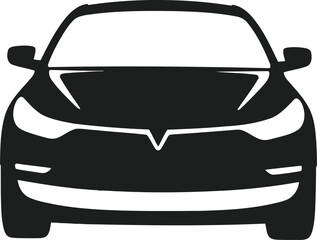 Front View Silhouette of Modern Electric Car Vector Illustration, Transparent Background.