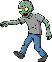 PrintCartoon zombie walking, undead character illustration, green monster vector, spooky Halloween art, horror clipart, scary creature, creepy undead cartoon