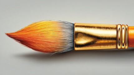 Close up of a paintbrush head with colorful tip and golden metal