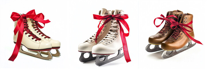 ice skates tied together with red ribbon
