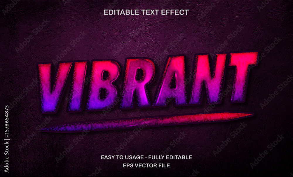 Poster vibrant editable text effect with purple red glowing color for modern projects