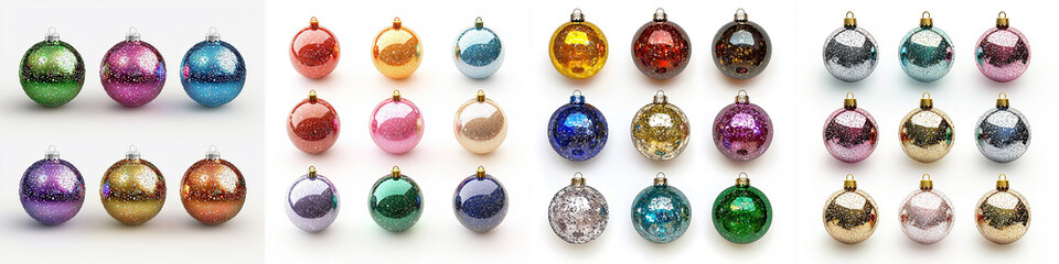 set of colorful Christmas baubles with sparkling surface