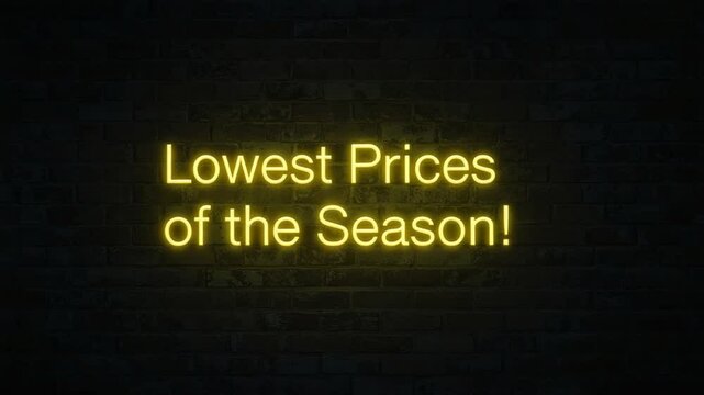 Lowest Prices of the Season! - Neon Sign on Brick Wall, Sale Promotion