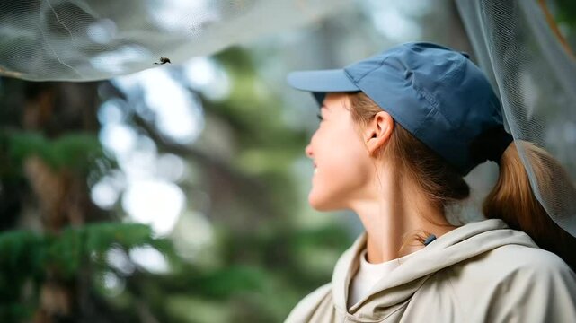 Insect collector gathering samples in a forest