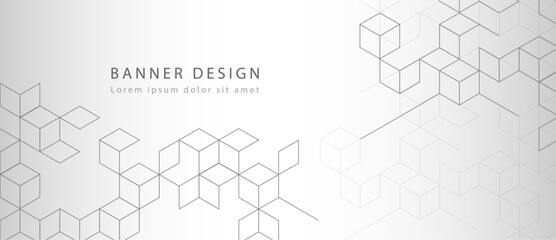 Geometric background with isometric vector blocks on gray background