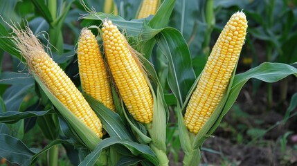 Corn cobs in field