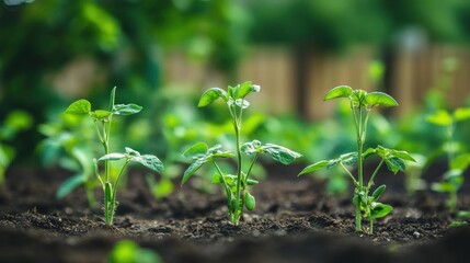 Obraz premium Young plants emerge from dark soil