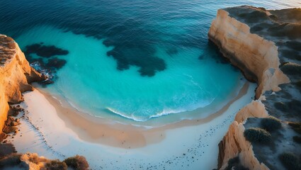 Aerial View of Ocean Beach Cove Surrounded by Cliffs