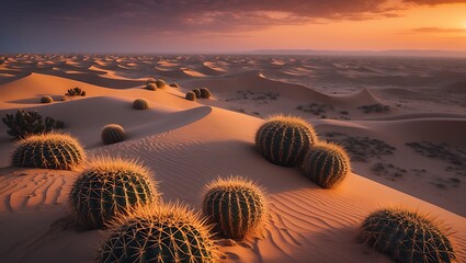 Cactus Plants Growing on Sand Dunes during Sunset in Desert
