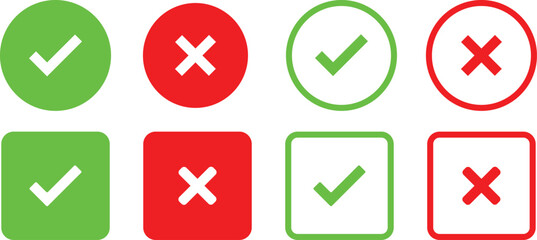 Checkmark and cross icon vector set collection. tick, Check and x mark sign symbol icon sheet.