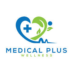 Medical Cross and Leaves in Circle Logo, Hospital logo vector