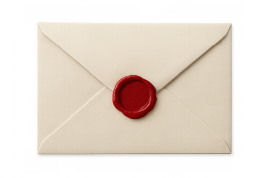 Vintage red-waxed envelope seal reflecting confidential communication, symbolizing security and privacy on transparent surface
