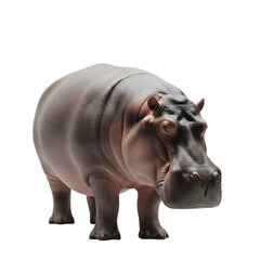 Obraz premium A large hippopotamus stands tall, isolated on transparent background, showcasing its powerful build and distinctive features in a captivating wildlife portrait