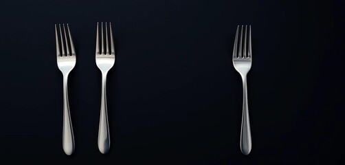 Sleek, modern forks arranged artfully against a deep black backdrop,  sophisticated,  kitchen