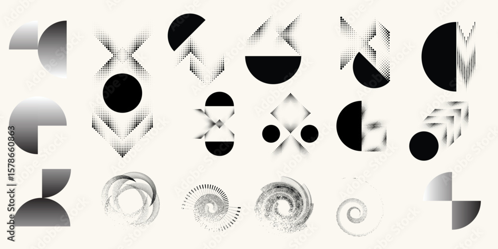 Poster collection of vector design elements. set of logos with lines, stripes and circles. various forms of