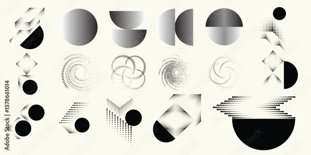 Poster collection of vector design elements. set of logos with lines, stripes and circles. various forms of
