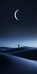 Naklejka premium The moon at night and the blue background of the desert