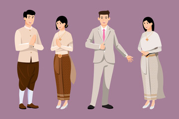 Obraz premium Bride and groom character set in modern style vector illustration