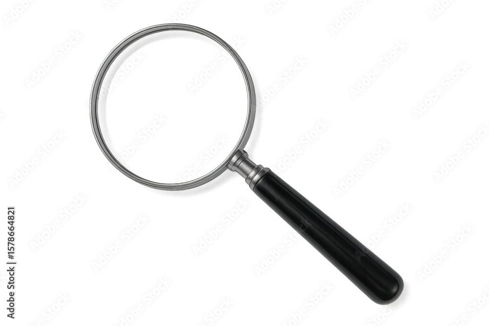 Poster classic magnifying glass with black handle and transparent background, perfect for adding a touch of