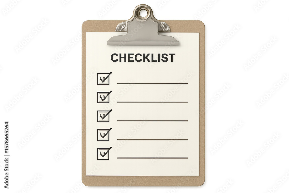 Poster clipboard featuring a checklist with all boxes checked, set against a transparent background, symbol