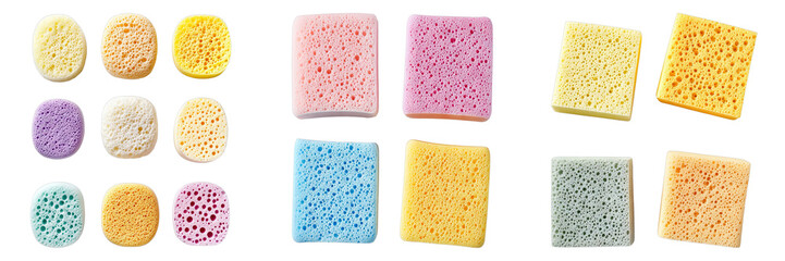 Set of cleaning sponges isolated on transparent background